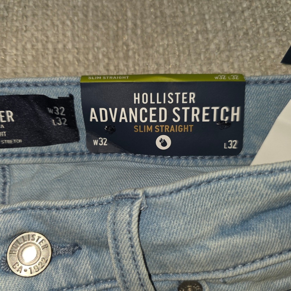 Hollister Mens Slim Straight Advanced Stretch Distressed Light Wash Jeans 32x32 - Picture 5 of 12